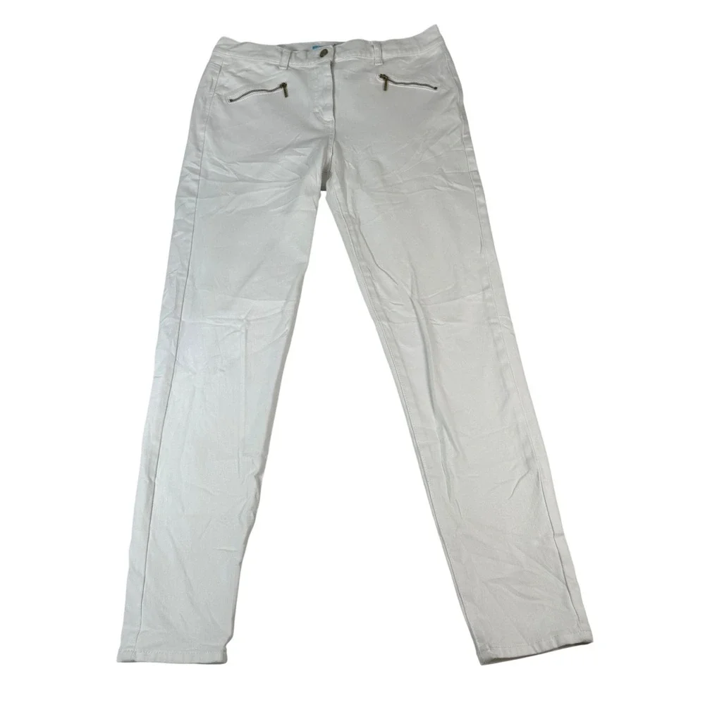 J.McLaughlin Skinny Pants Womens 8 White Cotton‎ Stretch Preppy Zipper Pockets